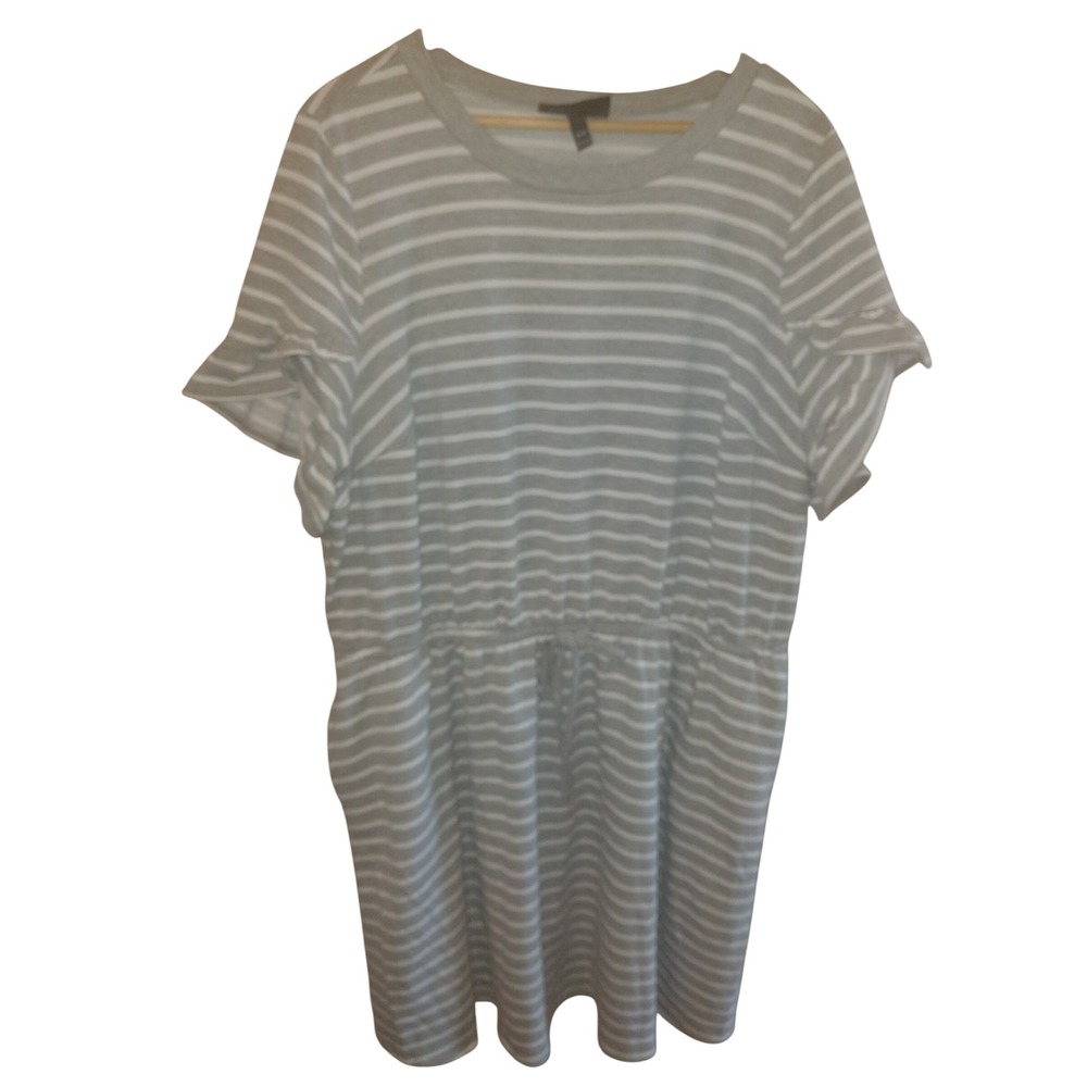 Lane Bryant Grey White Striped Ruffle Sleeve Drawstring Waist Dress Plus 18/20